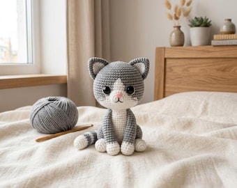 Crochet Cat Plush Pattern PDF, Amigurumi Kitten Toy Tutorial (Digital Download)