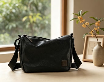 Bolso bandolera de cuero lavado vintage, bolso de hombro minimalista tejido en relieve, bolso casual para el día a día y para el trabajo.