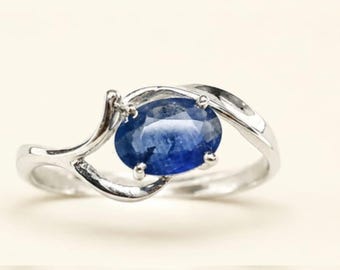 Natural Sapphire Ring, Oval Blue Gemstone, 925 Sterling Silver, Minimalist September Birthstone Jewelry
