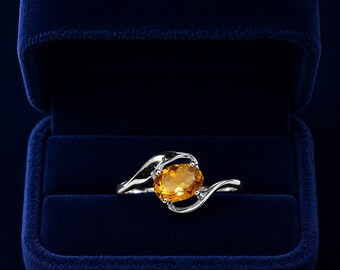 Dainty Natural Oval Golden Topaz Silver Ring, November Birthstone, Minimalist Gift For Her