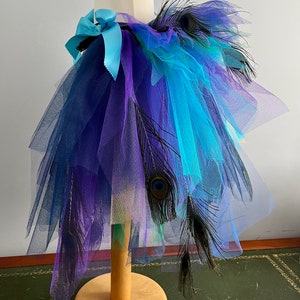 Girls Child Burlesque French Navy Blue Purple Peacock Feathers Tutu Bustle Belt image 2