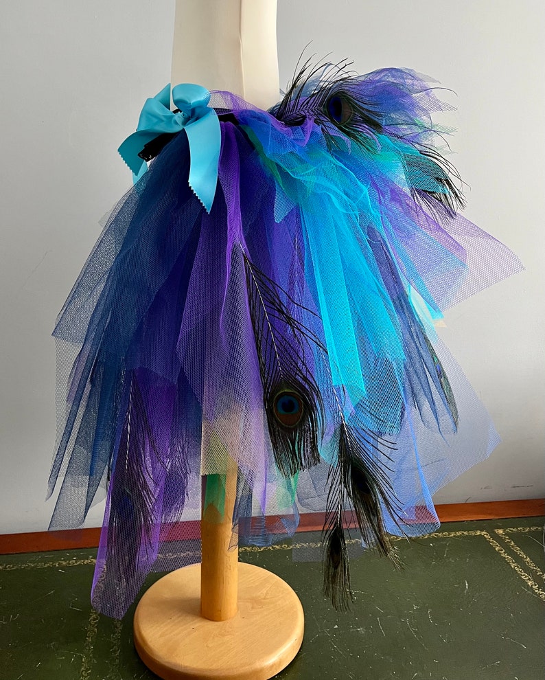 Girls Child Burlesque French Navy Blue Purple Peacock Feathers Tutu Bustle Belt image 2