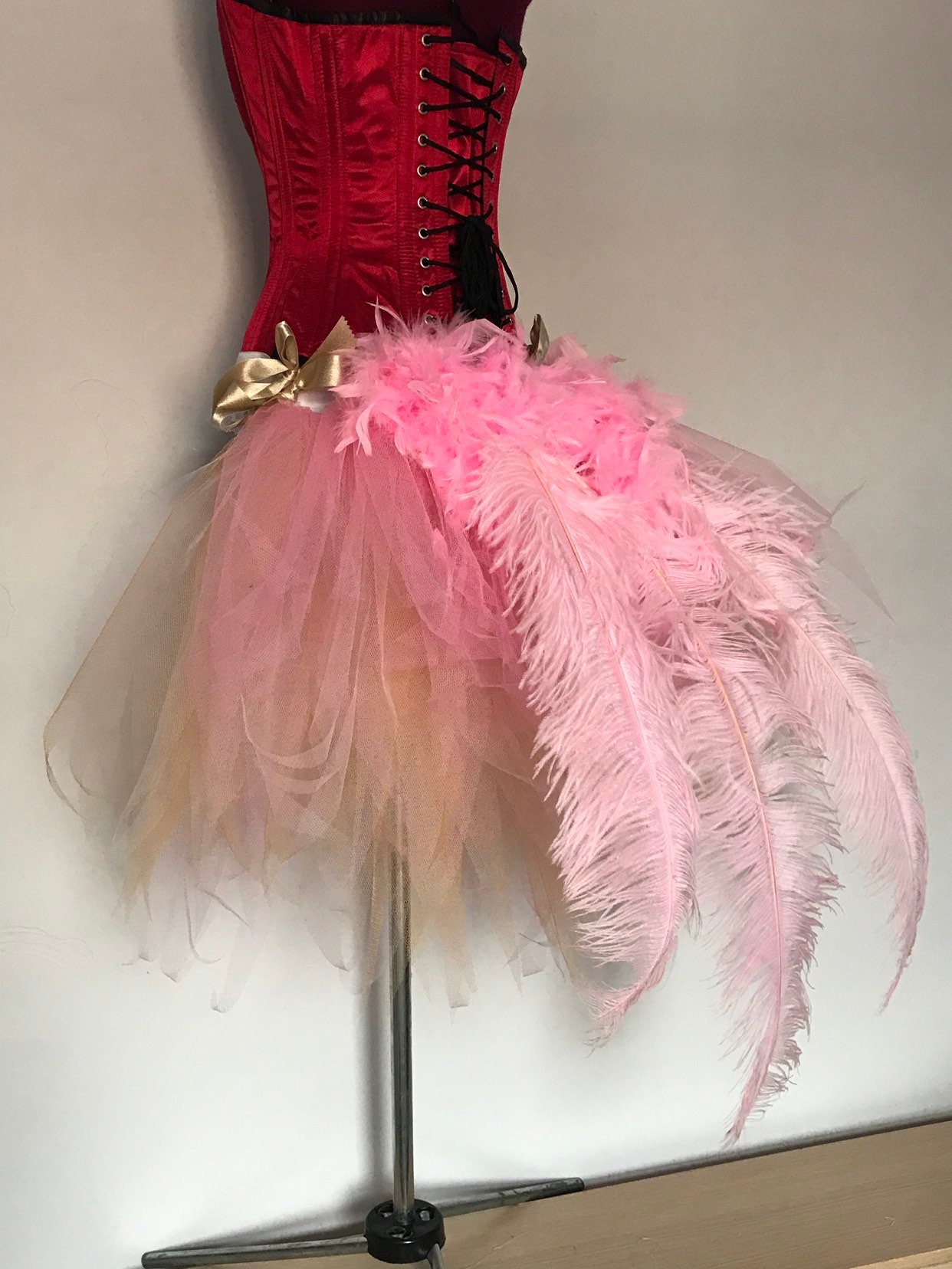 Pink Gold Ostrich Feather Burlesque Bustle Etsy