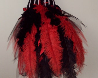 Red Black Peacock Show Girl Burlesque Bustle Tutu skirt size XS S M L