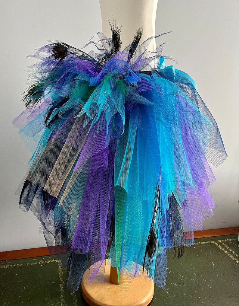 Girls Child Burlesque French Navy Blue Purple Peacock Feathers Tutu Bustle Belt image 4