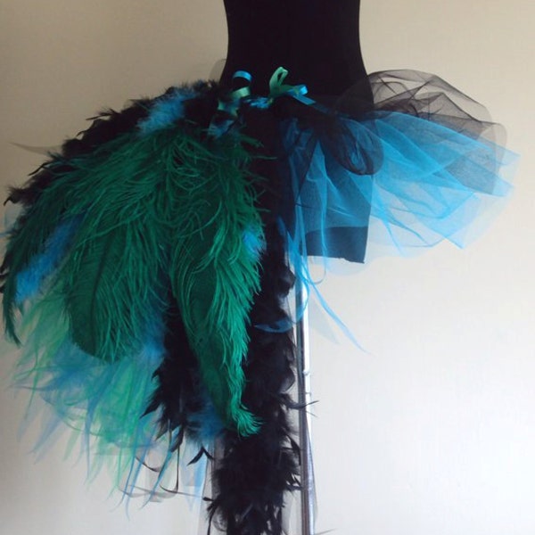 Black Turquiose Green Peacock TuTu Skirt Feathers