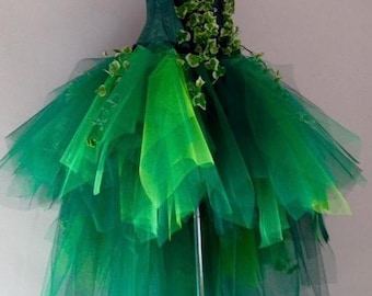 Poison Ivy Katy Perry inspired Burlesque Tutu Skirt and Corset with Silk Ivy Leaves Please chose size at checkout