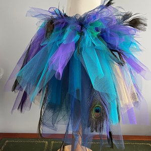 Girls Child Burlesque French Navy Blue Purple Peacock Feathers Tutu Bustle Belt image 6