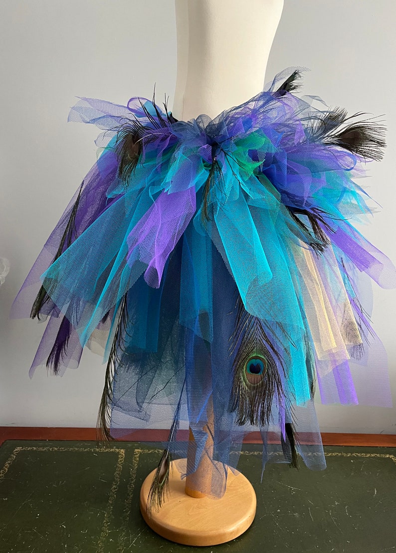 Girls Child Burlesque French Navy Blue Purple Peacock Feathers Tutu Bustle Belt image 6