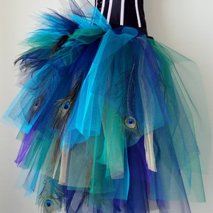 New Burlesque French Navy Blue Purple Peacock  Feathers Tutu Bustle Belt