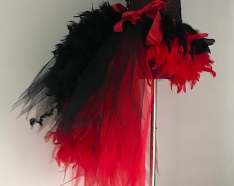 Black and Red Feather Bustle and Corset size  XS