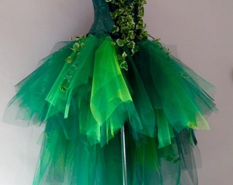 Poison Ivy Katy Perry inspired Burlesque Tutu Skirt and Corset with Silk Ivy Leaves Please chose size at checkout