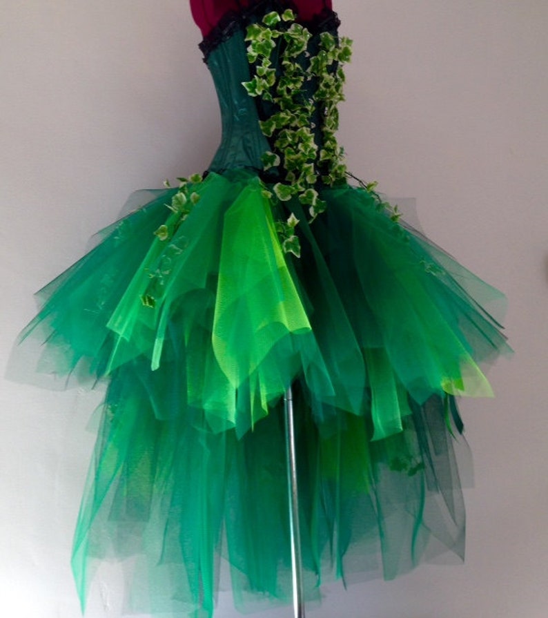 Poison Ivy Katy Perry inspired Burlesque Tutu Skirt and Corset with Silk Ivy Leaves Please chose size at checkout image 1