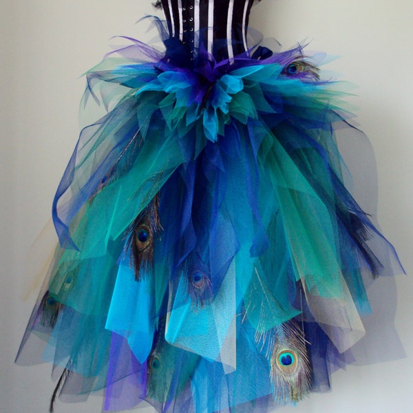 French Navy Blue Purple Peacock  Feathers Burlesque Tutu Bustle Belt size 4 -10 U.S. 6 -12 U.K.