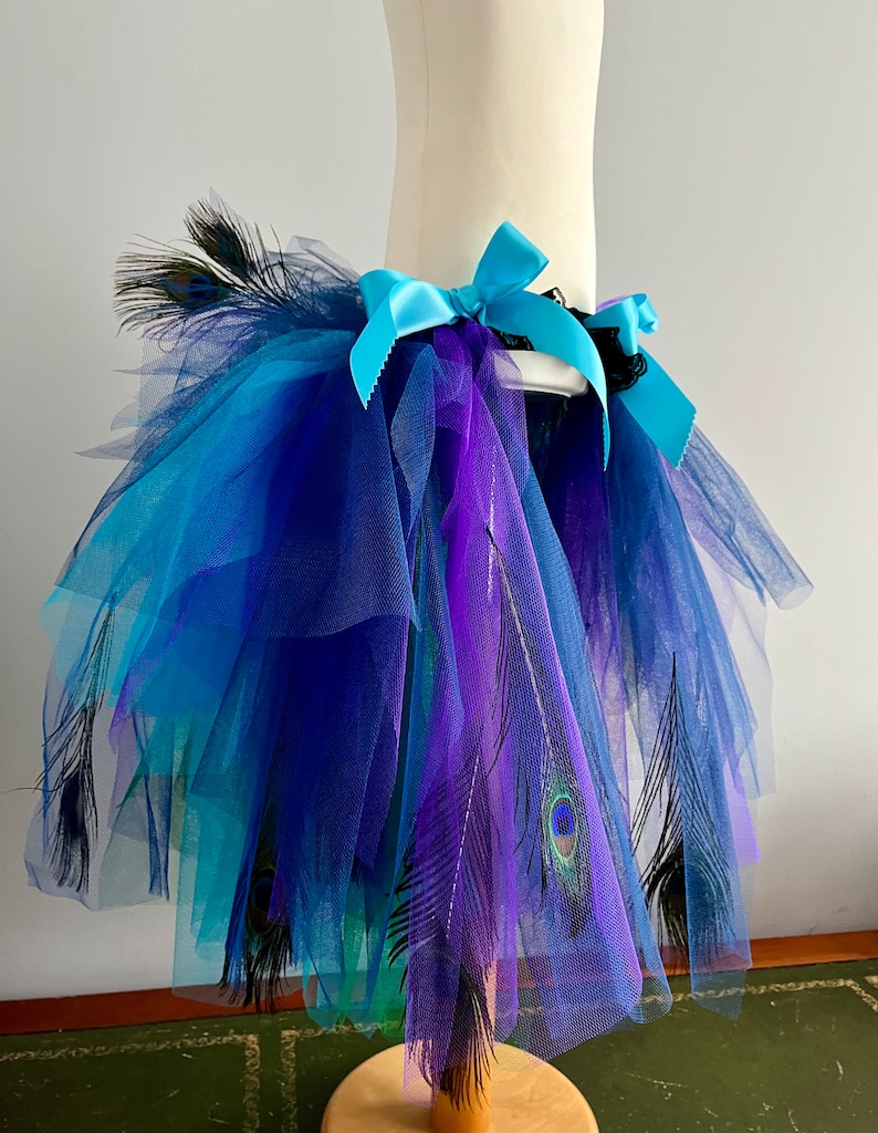 Girls Child Burlesque French Navy Blue Purple Peacock Feathers Tutu Bustle Belt image 10