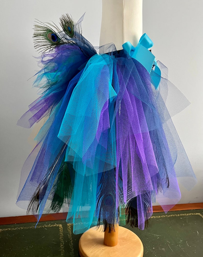 Girls Child Burlesque French Navy Blue Purple Peacock Feathers Tutu Bustle Belt image 9