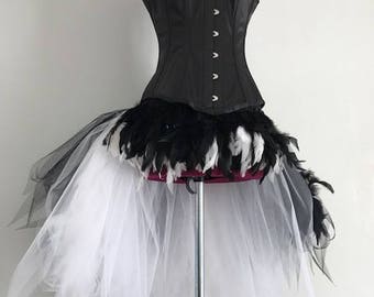 Black and White Feather Bustle and Corset ,inspired by Plumette all sizes available to order.