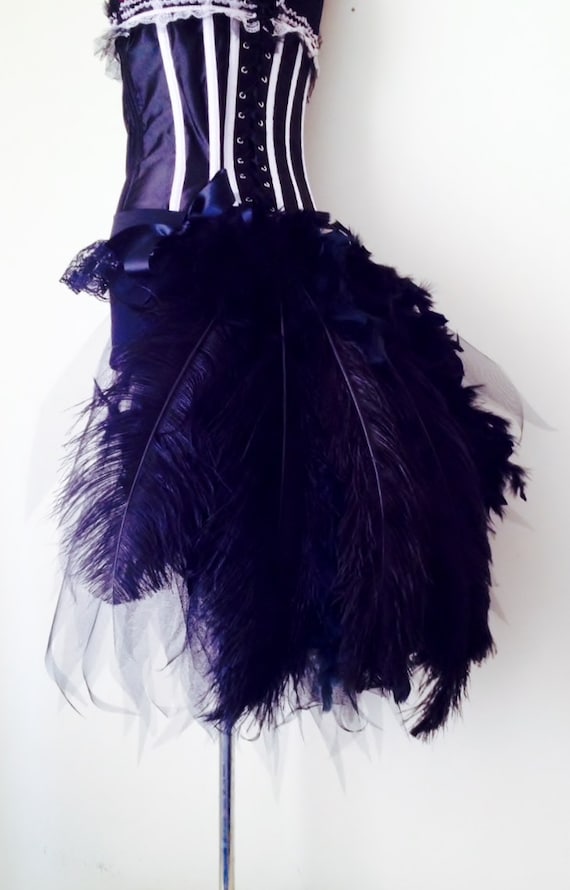Black Swan Feathers and Ostrich Plumes Show Girl Burlesque Bustle Tutu Skirt Size XS S M L Etsy UK