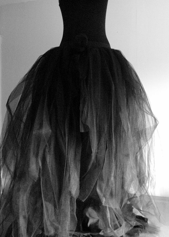 NEW Black Long Tulle Tutu Skirt Halloween Goth Steampunk Cosplay