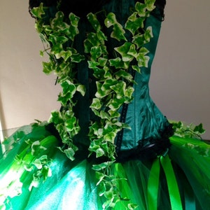 Poison Ivy Katy Perry inspired Burlesque Tutu Skirt and Corset with Silk Ivy Leaves Please chose size at checkout image 2