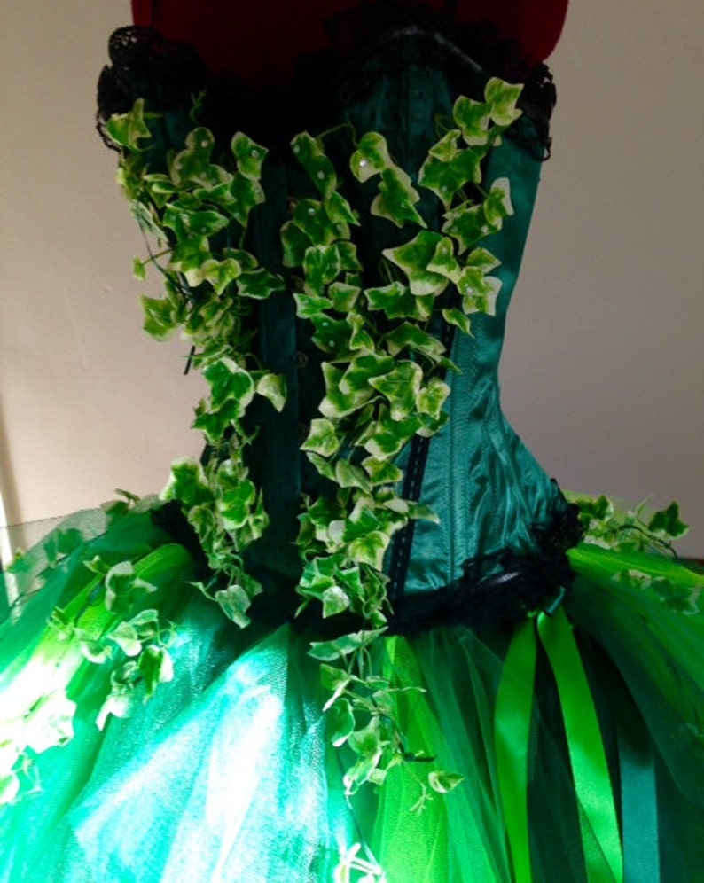 Poison Ivy Katy Perry inspired Burlesque Tutu Skirt and Corset with Silk Ivy Leaves Please chose size at checkout image 2