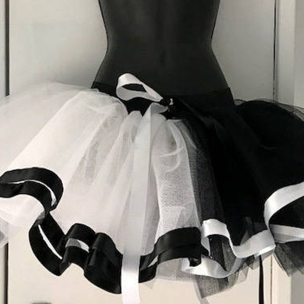 Black White Harlequin tutu skirt Burlesque Halloween all sizes available.
