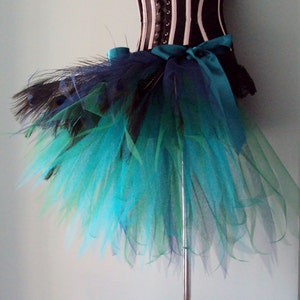 NEW Halloween French Navy Blue Teal Peacock Feathers Burlesque Tutu Bustle Belt size 4 -10 U.S. 6 -12 U.K.