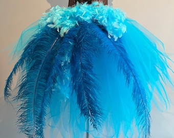 Burlesque Turquoise Swan Tutu Skirt with Ostrich Spadone Feathers