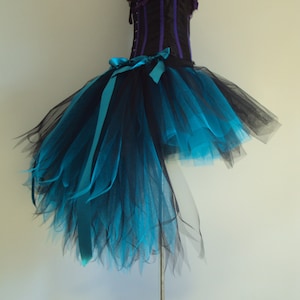 New Burlesque Black Turquoise Mermaid Peacock Bustle Skirt please select size at checkout.
