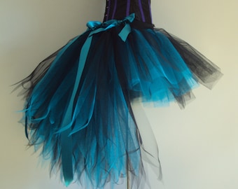 New Burlesque Black Turquoise Mermaid Peacock Bustle Skirt please select size at checkout.