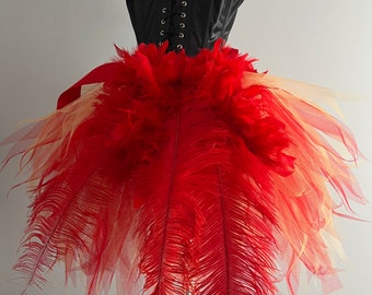 Red Gold Red Ostrich Feather Burlesque Bustle