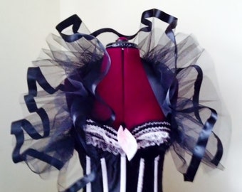 Black Ribbon Trimmed Ruffle Shrug all sizes availabe at checkout .