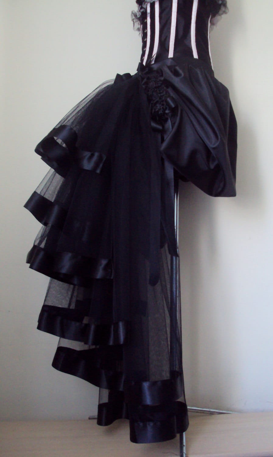 womens bustle skirt black velvet hitched OOAK cocktail evening wedding maxi gothic victorian saloon steampunk prairie  boho Waist 26"-46" Kleding Dameskleding Rokken 