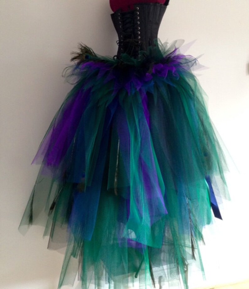 Peacock Skirt With Black Feather Corset Etsy