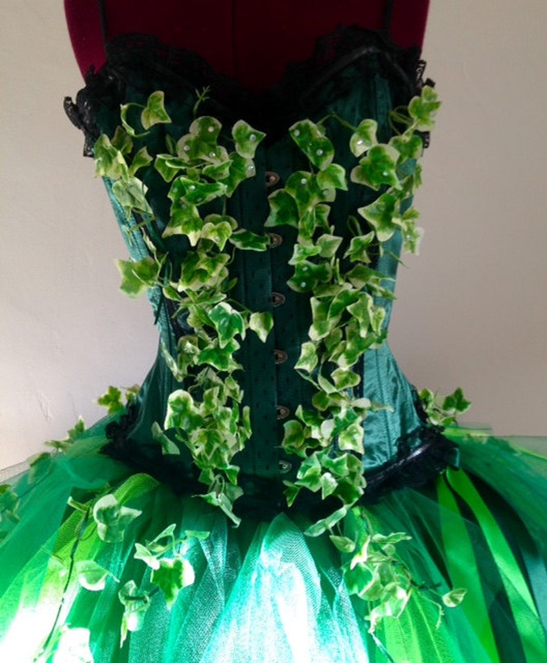 Poison Ivy Katy Perry inspired Burlesque Tutu Skirt and Corset with Silk Ivy Leaves Please chose size at checkout image 3