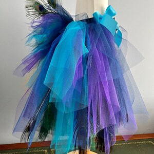 Girls Child Burlesque French Navy Blue Purple Peacock Feathers Tutu Bustle Belt image 3