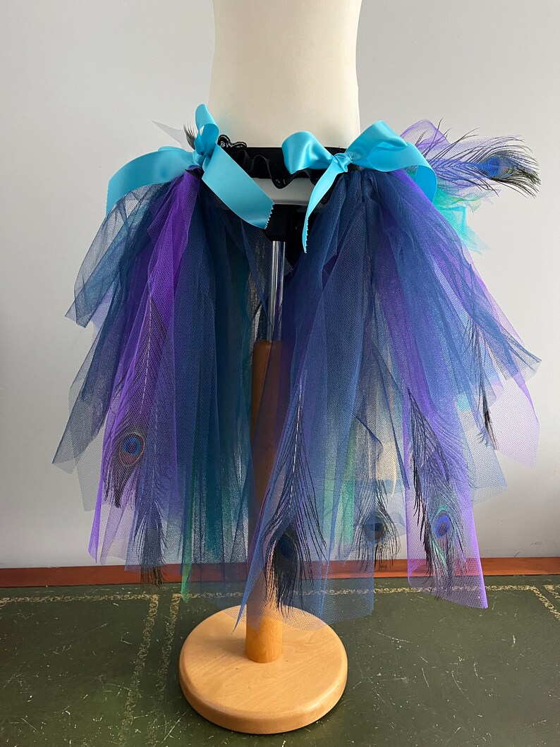 Girls Child Burlesque French Navy Blue Purple Peacock Feathers Tutu Bustle Belt image 5