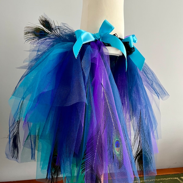 Filles enfant Burlesque français bleu marine violet plumes de paon Tutu agitation ceinture