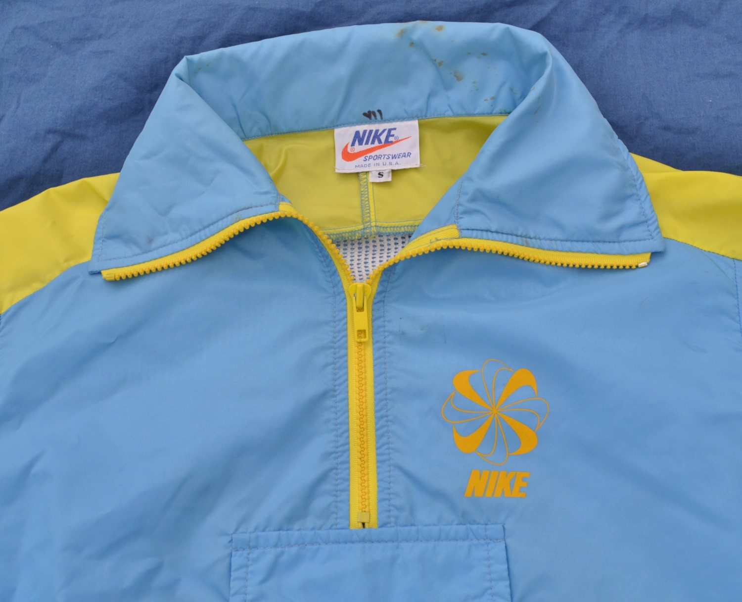 Nike 70's 80's Pinwheel Pull Over Track Jacket Blue and Nike 70's 80's Pinwheel Pull Over Track Jacket Blue and