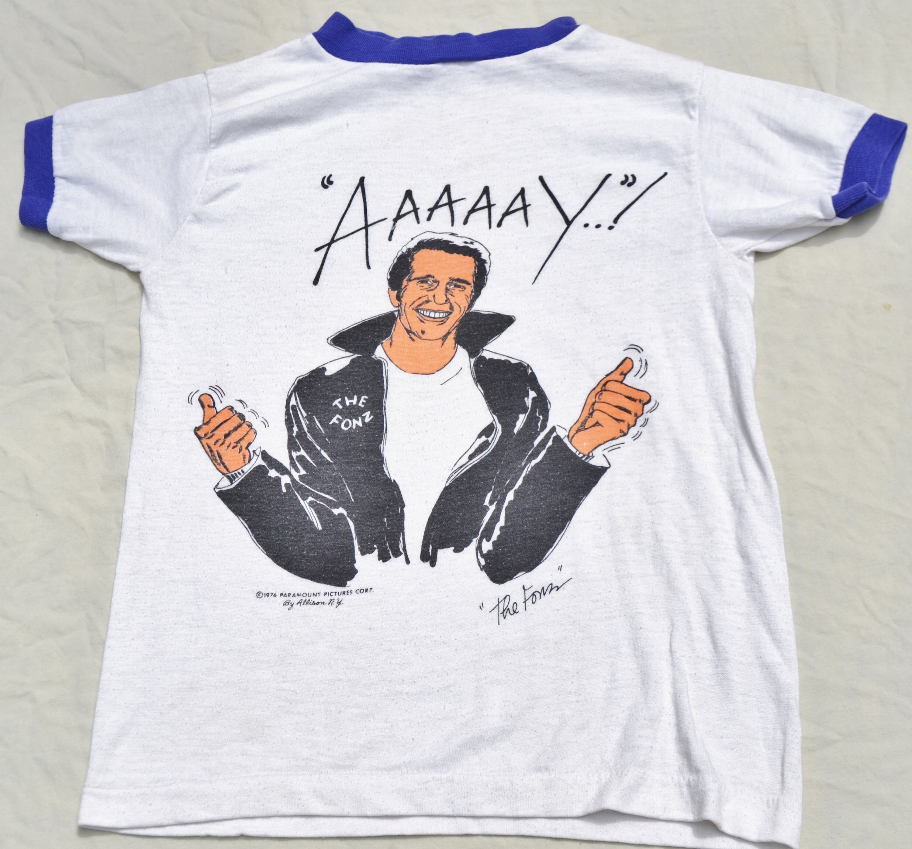 1976 happy days fonzie Tシャツ AAAAAY 青