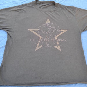 Rare 80&#39;s The Sisters Of Mercy 50/50 Shirt Cropped Bauhaus Tee T-Shirt Size L Skinny Puppy Goth Punk No Wave Siouxsie and the Banshees