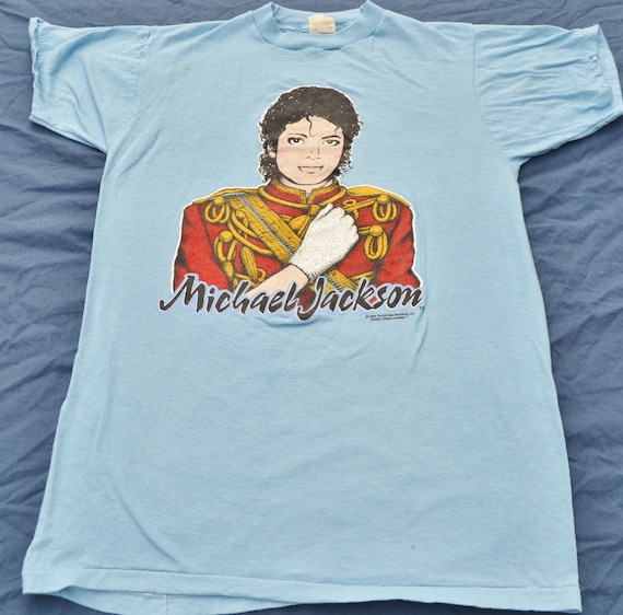 1984 Michael Jackson Glitter Glove Blue Shirt T-shirt Size M Pop