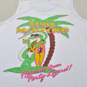 90&#39;s Suds Mc Gecko Party Lizard Spuds Mackenzie Bud Light Surf Tank Shirt Vintage Size L Tee T-Shirt Summer Joe Camel Beer Classic Cartoon