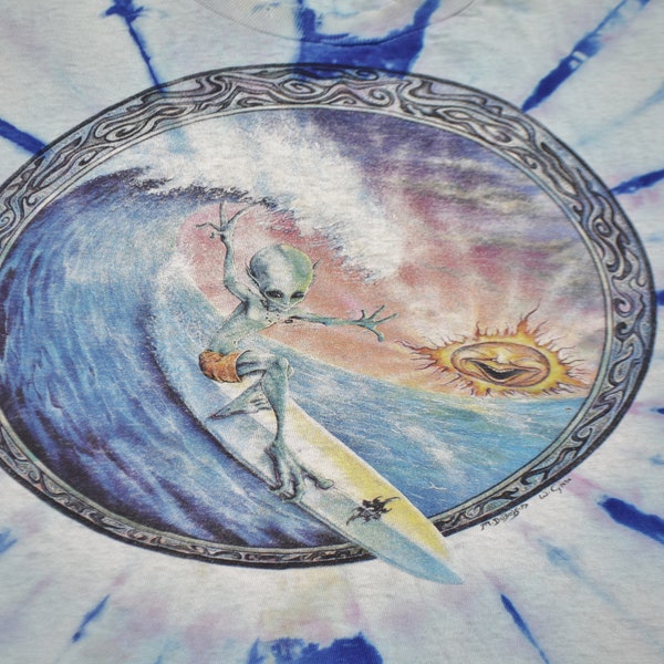 1997 Michael Mike M DuBois Alien Surfing Tie Dye Shirt Size XL Phish Stoner T-Shirt Grateful Dead Hippie Jerry Garcia San Francisco Rare Owl
