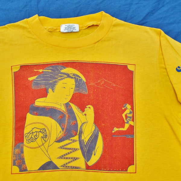 Rare 1980 Nike Geisha Cascade Run Off Race T-Shirt Size M/S Pinwheel Running Jogging  Shoes Sneakers