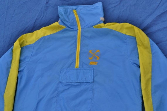 Nike 70's 80's Pinwheel Pull Over Track Jacket Blue and Orange Tag Size Small Block Letters Zip Hip Hop Rap Run DMC Beastie Boys