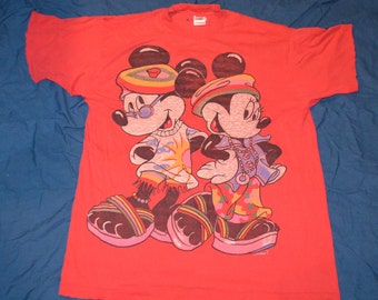 Thrashed 90's Mickey Minnie Mouse Vintage Shirt Hippie Raver Size XL Grey Disneyland Tee Shirt Grunge Loony Tunes Classic