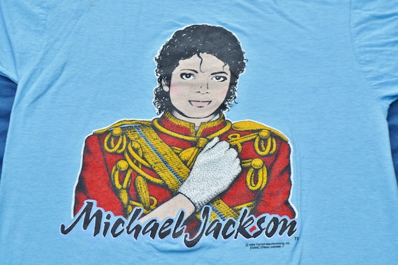 Vintage 1984 マイケル・ジャクソン Tシャツ　レディースサイズM 1984 Michael Jackson Glitter Glove Blue Shirt T-shirt Size M Pop