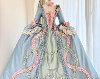 Pastel Blue Robe à la Française Gown | 18th Century Rococo Dress | Mint Green Pink Marie Antoinette Ball Costume