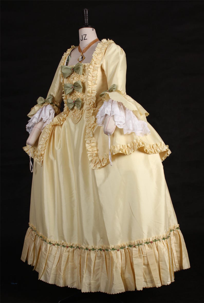 Historial Ruffle Trim Robe à La Française Yellow Rococo Gown | 18th Century Historical ...